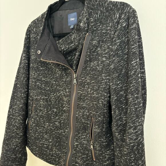 Retro Vintage Gap Black & White Tweed Wool Moto Jacket Size M - Picture 3 of 8